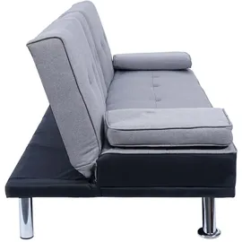 Mendler 3er-Sofa HWC-F60, Couch Schlafsofa Gästebett, Tassenhalter verstellbar 97x166cm ~ Kunstleder/Textil, schwarz/hellgrau