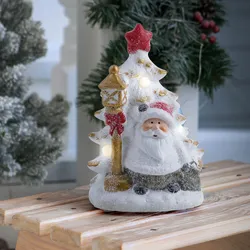 LED Weihnachtsdeko Batterie Weihnachtsfiguren beleuchtet Fenster, Weihnachtsmann mit Baum, LxBxH 14,5x12x22 cm
