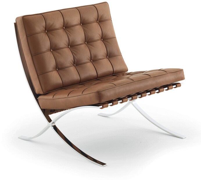 Sessel Barcelona Knoll International Anilinleder Venezia cognac braun, Designer Ludwig Mies van der Rohe, 77x75x77 cm