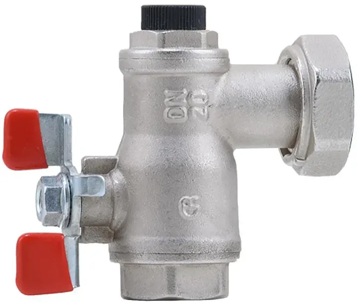 Barberi 90°-Monoblock (Kugelhahn + Filter + Rückschlagventil) mit abnehmbarer beweglicher Überwurfmutter - F-Anschluss - Entlüftungsanschluss - Flügel