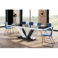 designimpex Esstisch Design Tisch HEU-111 Schwarz / Weiß Hochglanz ausziehbar 160 bis 256cm schwarz