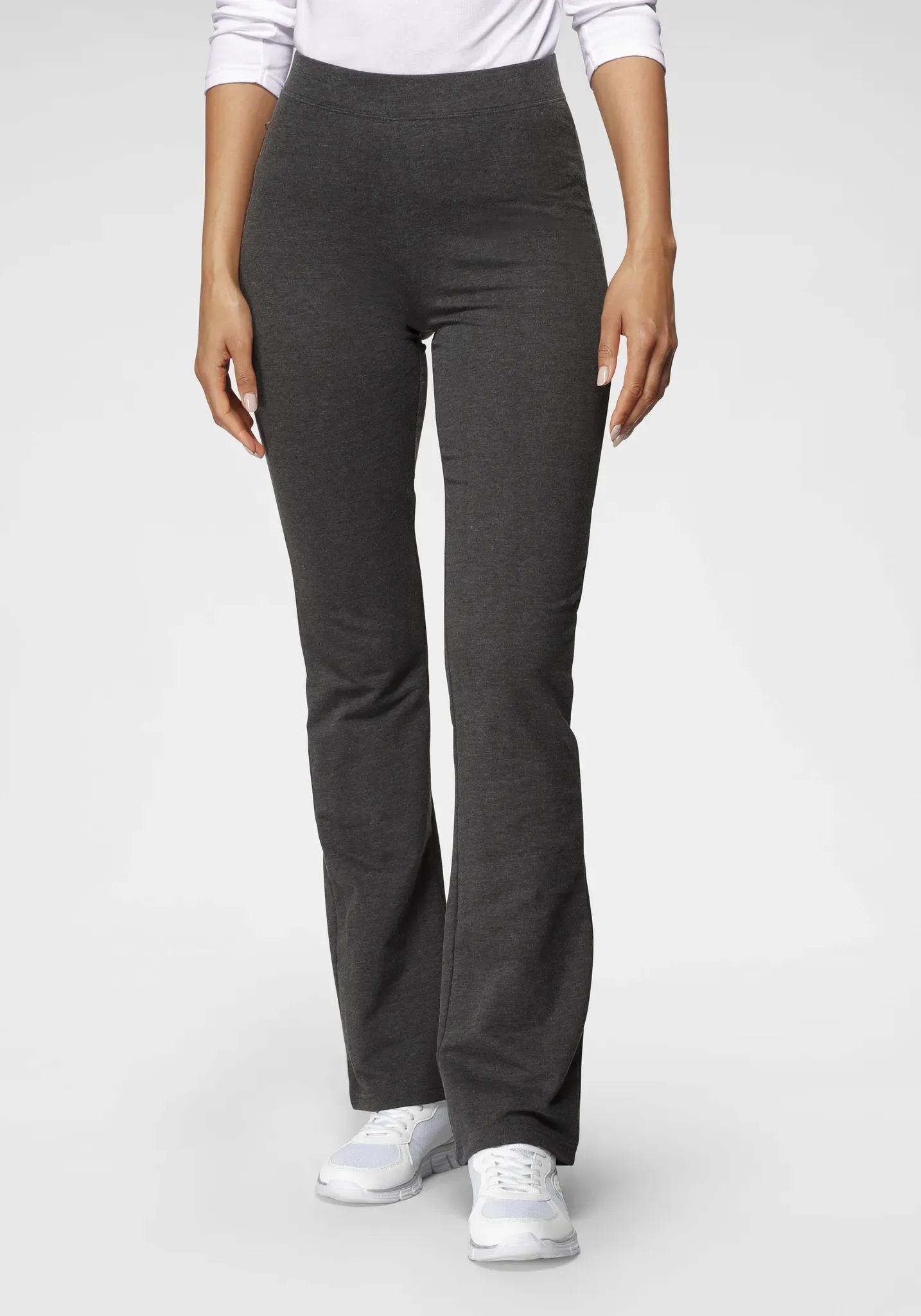 Jazzpants KANGAROOS, Damen, Gr. 44 (L), N-Gr, grau (anthrazit, meliert), Jersey, Obermaterial: 57% Baumwolle, 38% Polyester, 5% Elasthan, casual, bequem lang, Hosen, mit hohem Stretch-Anteil sitzt wie eine zweite Haut