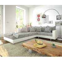 DeLife Ecksofa Clovis Weiss Hellgrau Hocker Armlehne Ottomane Links Modulsofa - Hellgrau/Grau