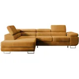 Selsey Ecksofa mit Schlaffunktion, Bettkasten, Ottomane links, Cordbezug Senfgelb