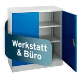 Stahlschrank abschliessbar für Werkstatt & Büro 100x92x42cm, Werkstattschrank sowie Werkzeugschrank mit 2 höhenverstellbaren Einlegeböden,Aktenschrank für 3 Reihen Ordner in Lichtgrau/Enzianblau