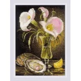 Riolis Kreuzstich Stickpackung "Calla-Lilien und Austern", Zählmuster, 15x21cm