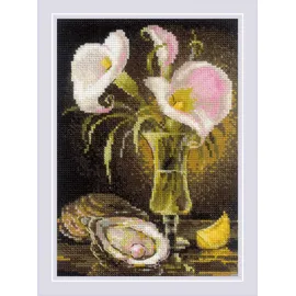 Riolis Kreuzstich Stickpackung "Calla-Lilien und Austern", Zählmuster, 15x21cm