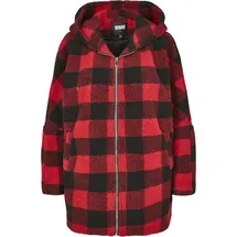 URBAN CLASSICS Ladies Hooded Oversized Check Sherpa Jacket - schwarz,