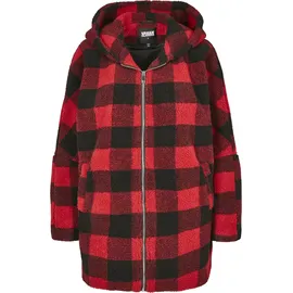URBAN CLASSICS Ladies Hooded Oversized Check Sherpa Jacket - schwarz,