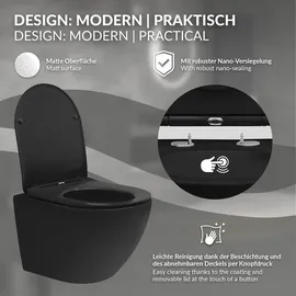 luxebath Hänge-WC mit WC-Sitz Schwarz matt Nano-Beschichtung