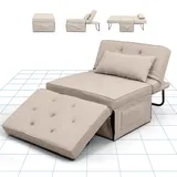 FLEXISPOT Sofabed, Relaxsessel Wohnzimmer Sessel mit hocker Schlafsessel Klappbar mit bettfunktion, SofaBett ausziehbarer Schlafsessel Belastbar bis 300kg, BEIGE, 91 * 69 * 35 cm