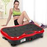 Vibrationsplatte mit Ultra leiser Motor für Ganzkörpertraining zu Hause, Vibrationsgeräte mit LCD Rüttelplatte+Fernbedienung+2 Widerstandsbänder (Schwarz rot)