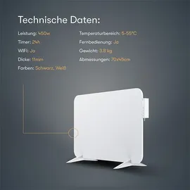 bringer-germany Metall Infrarotheizung 450W mit Smart Thermostat - Weiß