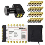 PremiumX Multischalter Set 5/12 Multiswitch Quattro LNB 32x F-Stecker, Satverteiler 1 SAT für 12 Teilnehmer HDTV FullHD 4K UHD 8K