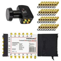 PremiumX Multischalter Set 5/12 Multiswitch Quattro LNB 32x F-Stecker, Satverteiler 1 SAT für 12 Teilnehmer HDTV FullHD 4K UHD 8K