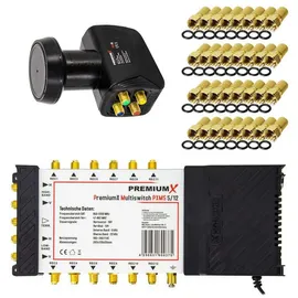 PremiumX Multischalter Set 5/12 Multiswitch Quattro LNB 32x F-Stecker, Satverteiler 1 SAT für 12 Teilnehmer HDTV FullHD 4K UHD 8K