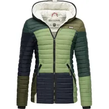 Navahoo Damen, Übergangsjacke Colorblocking leichte Steppjacke mit Kapuze Multikulti Multicolour Green Forest Gr. XS - XS