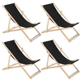 Liegestuhl Strandliege Gartenliege Sonnenliege 4 Stück / Schwarz / Buchenholz