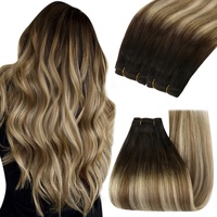 YoungSee Tressen Echthaar Balayage Echthaar Tressen zum Einnahen Braun Balayage Blond Weave Extensions Echthaar 40 cm Weft Hair Extensions Tressen Weaving Hair Extensions Remy Dickes 100g #2/6/24