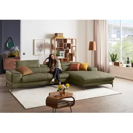 W.Schillig Ecksofa »piedroo, Designsofa mit tollem Sitzkomfort, bequem und elegant, L-Form«, Kopfteilverstellung, wahlweise mit Sitztiefenverstellung, Breite 343cm grün