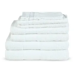 Handtuch Set EMOTION "Uni", weiß, 8 St., 2 Badetücher-2 Gästetücher-2 Handtücher-2 Waschlappen 2 Badetücher 70x140cm, 2 Gästetücher 30x50cm, 2 Handtücher 50x100cm, 2 Waschlappen 17x25cm, Frottee, Frottee, Obermaterial: 100% Baumwolle, Handtücher (Packung), Baumwolle, Walkfrottee, Bordüre, 500 GSM, Einfarbig, ohne Aufhängung