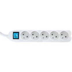Perel Steckdosenleiste mit Schalter und Kabelbox, 5 Steckdosen Typ E, Kabel 1.5 m, 3G1.5, Innenbereich, Weiß