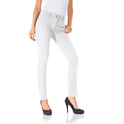 Röhrenhose HEINE, Damen, Gr. 18, Kurzgrößen, weiß, 48% Baumwolle, 45% Polyester, 7% Elasthan, Miedereinsatz:15% Elasthan, 85% Polyamid, unifarben, lang, Hosen