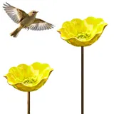 FOUTP Bunte Metall Blumenstecker mit Vogeltränke und Bienenstation Wetterfeste Gartenstecker Deko für Außen Garten Rasen und Blumenbeet (2PCS Gelb)