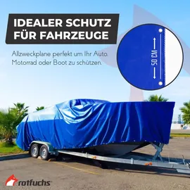 Rotfuchs Premium Abdeckplane mit Ösen 300 x 600 cm, 18m2 - 700 g/m2 PVC RipStop-Gewebe Reißfest & Wasserdicht Universell für Pool, LKW, Holz Gartenmöbel Abdeckung, Gewebeplane Blau 300 x 600 cm