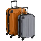 HAUPTSTADTKOFFER - Alex - 2er Koffer-Set Hartschale glänzend, 65 cm + 55 cm, 74 Liter + 42 Liter, Orange-Silber