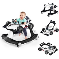 COSTWAY 4 in 1 Lauflernwagen, Lauflernhilfe klappbar mit einstellbarer Höhe & Geschwindigkeit, Baby Walker Autoförmig mit Musikbox, Licht, Anti-Rutsch-Pads & Rädern, Gehfrei Baby ab 6 Monaten (Weiß)