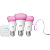 Philips Hue White & Color Starterset E27 3er-Pack + Solo Lightstrip 3 m