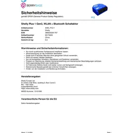 Shelly 1 Gen3, WLAN-Funkschalter, 1-Kanal, Unterputz, Schaltaktor