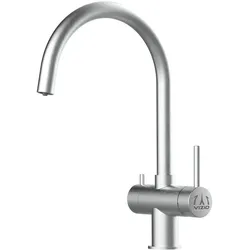 Vizio 3 Wege Wasserhahn Küchenarmatur Spültischmischer, Edelstahl Massiv mit 360° schwenkbarem U-Auslauf, Gebürstet