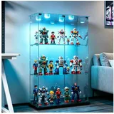 Simurq Glasvitrine Standvitrinen mit LED Beleuchtung Vitrinenschrank mit Glastür (glas vitrine mit 2 Glastür und 3 Lagen,Schloss,Kippsicherung) Sammlervitrine aus gehärtetes Glas,Modernes rahmenloses Design schwarz