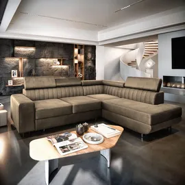 masseno Ecksofa Velours 4-Sitzer Beige