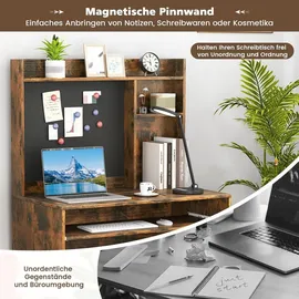 Costway 89x50x138 cm Schreibtisch mit magnetischer Pinnwand, Kleiner Computertisch mit Aufsatz, Tastaturablage & Verstellbarer Ablage, PC-Tisch, Braun - Braun