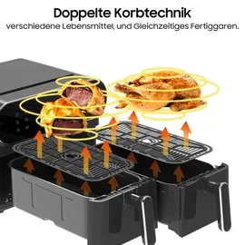 iceagle Heißluftfritteuse 2 Kammern Airfryer XXL 11L schwarz