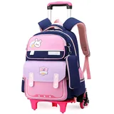 Voici et Voila Rucksack mit Rollen Kinder Trolley Rucksack Schulrucksack mit Rollen Kinder Schultasche mit Rollen Schulranzen mit Rollen Jungen Teens