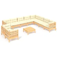 vidaXL 11-tlg Garten-Lounge-Set mit Creme Kissen Massivholz Kiefer