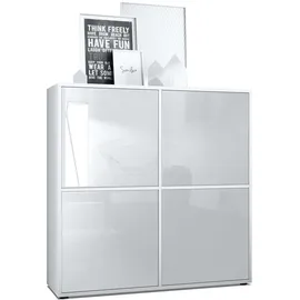 Vladon Highboard 104 x 105,5 x 35,5 cm Weiß matt / Hochglanz