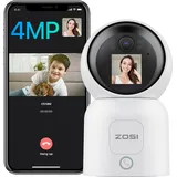 ZOSI 4MP WLAN Innen mit Monitor, 360° Schwenkbare Kamera für Baby, 2,4/5Ghz WiFi, KI Personenerkennung, Auto-Tracking, Gesture-Call, C519M