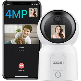 ZOSI 4MP WLAN Innen mit Monitor, 360° Schwenkbare Kamera für Baby, 2,4/5Ghz WiFi, KI Personenerkennung, Auto-Tracking, Gesture-Call, C519M