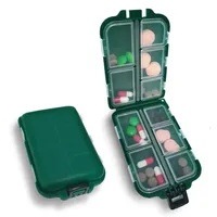 MAIANY Tablettenbox Reise-Pillen-Organizer, Tragbare Doppelschichtige Medikamenten-Aufbewahrungsbox mit 10 Fächern für Vitamine Lebertran Nahrungsergänzungsmittel (Grün)