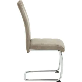 Hela Tische 2er Set Schwingstuhl, Küchenstuhl Flora II, Microfaser Vintage Beige, Rundrohrgestell verchromt, Lehne mit Griff