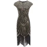 shoperama 20er Jahre Charleston Kleid Pailletten Fransen Flapper Gatsby 20's Fransenkleid Damen-Kostüm, Größe:L, Farbe:Schwarz/Gold