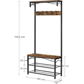VASAGLE Garderobenbank mit Haken und Schuhrost HSR45BX braun, schwarz Metall 80,0 cm