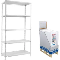 SimonRack Minipromobox mit 10 Einheiten von Comfort Metallregalen mit Schrauben. 5 Ebene. Farbe: weiß. Abmessungen: 1800x900x400 mm