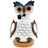 Dekohelden24 Holz-Räucherfigur Eule in weiß, L/B/H 7,5 x 6 x 12 cm