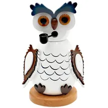 Dekohelden24 Holz-Räucherfigur Eule in weiß, L/B/H 7,5 x 6 x 12 cm